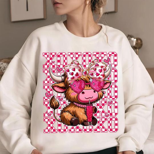 Discover XOXO Valentine Highland Cow  Funny Valentine's day  sweatshirt