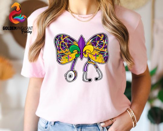 Discover Nurse Mardi Gras Shirt, Coquette Bow Shirt, Mardi Gras Nurse Gift
