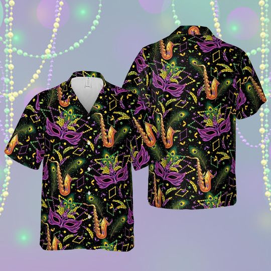Discover Mardi Gras Carnival Hawaiian Shirt, Mardi Gras Masks And Feathers Button Down Shirt