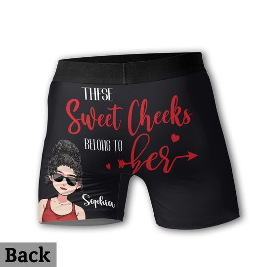 Discover These Sweet Cheeks Belong To Me - Personalized Couple Men's Boxer Briefs