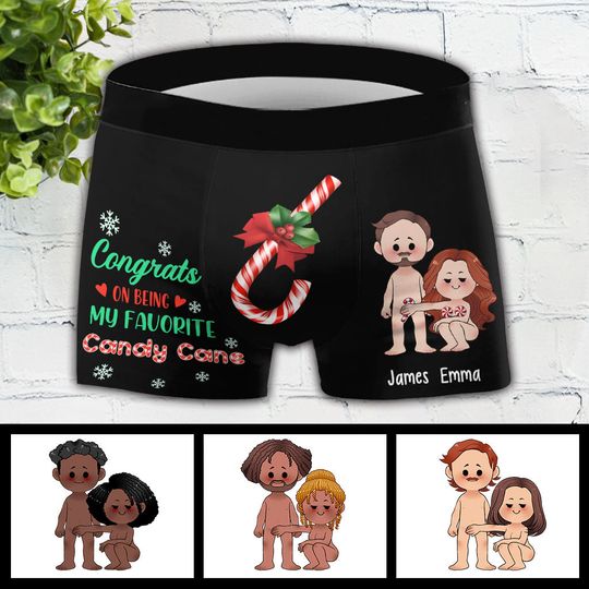 Discover Congrats On Being My Favorite Candy Cane - gift for husband, wife, boyfriend, girlfriend - Personalized Men’s Boxer Briefs
