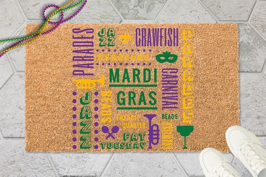 Discover Welcome Mardi Gras Masks Beads Jazz Crawfish Doormats, Housewarming Gift
