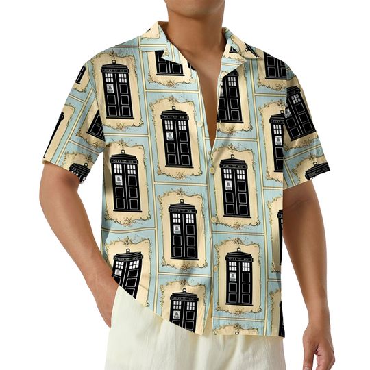 Discover Doctor Who Police Box Hawaii Shirt, Dr Who Comic Button Up Shirt