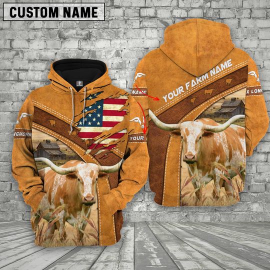 Discover Unijames Personalized Name 3D Texas Longhorn Flag Hoodie