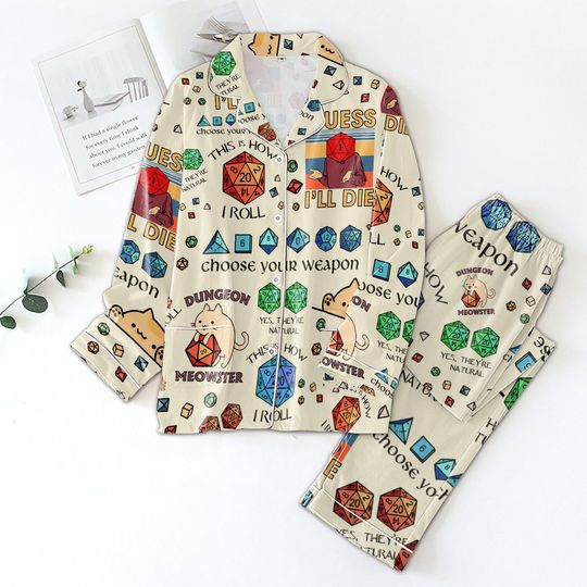 Discover Christmas Dungeons And Dragons Pajamas Set, DnD Pajama Set Women, DnD Dice Pajamas