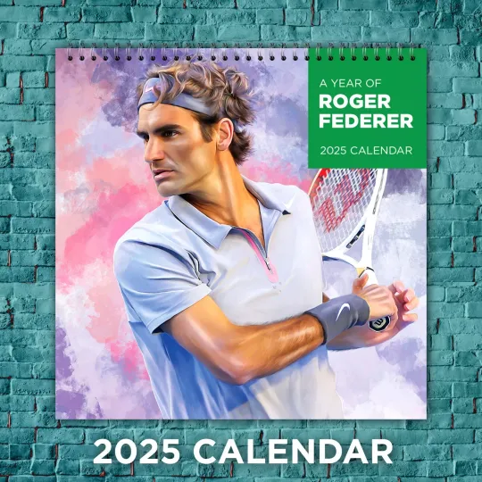 Discover Roger Federer 2025 Music Calendar, 12-Month Celebrity Wall Calendar, Fan Gift