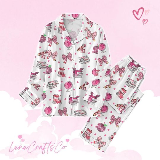 Discover Cute Valentine Thick Pajamas, Book Lover Pajama Set Women, Coquette Bow