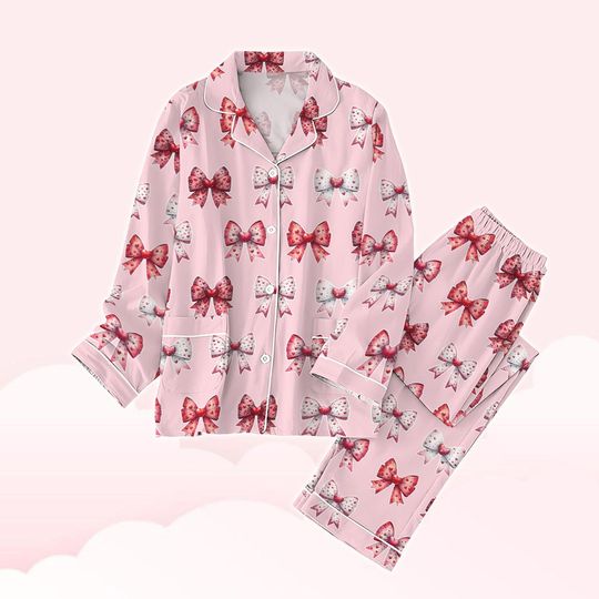 Discover Cute Coquette Bow Pajamas Family, Bows Valentine's Pajamas, Coquette Heart