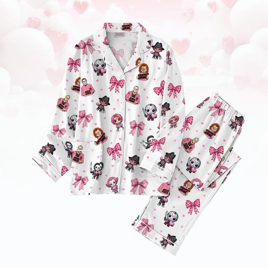 Discover Horror Character Pajamas Set, Scary Movie Valentine T-Shirt, Pink Heart