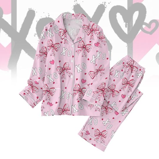 Discover XOXO Coquette Valentine Pajamas Set, Bows Valentine Holiday Pajamas
