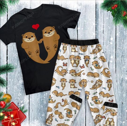 Discover Cute Otter Pajamas Set, Family Pajamas, Family Christmas Pajamas Set.