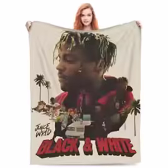 Discover Juice Music Wrld Fleece Throw Blanket   Blanket for Home Office