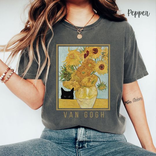 Discover Van Gogh Sunflowers Cat Shirt - Funny Cat Mom T-Shirt