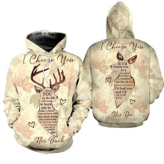Discover Her Buck His Doe Couple Hoodie, Deer Couple Matching Shirt