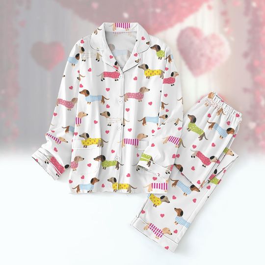 Discover Dachshund Valentine Pajamas Set, Cute Animal Pajamas For Her