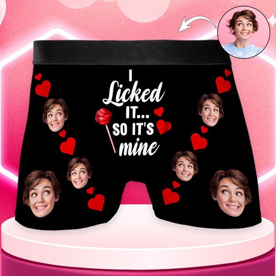 Discover Personalized Photo Men's Boxers, I Lick It So It's Mine, Custom Face Underwear
