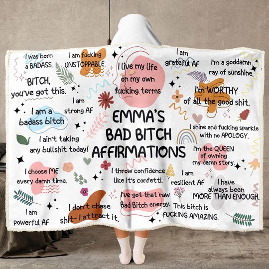 Discover Bad B*Tch Affirmation - Personalized Funny Wearable Hooded Blanket