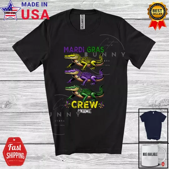Discover Mardi Gras Crew; Fantastic Custom Name 3 Alligator Crocodiles With Beads T-Shirt