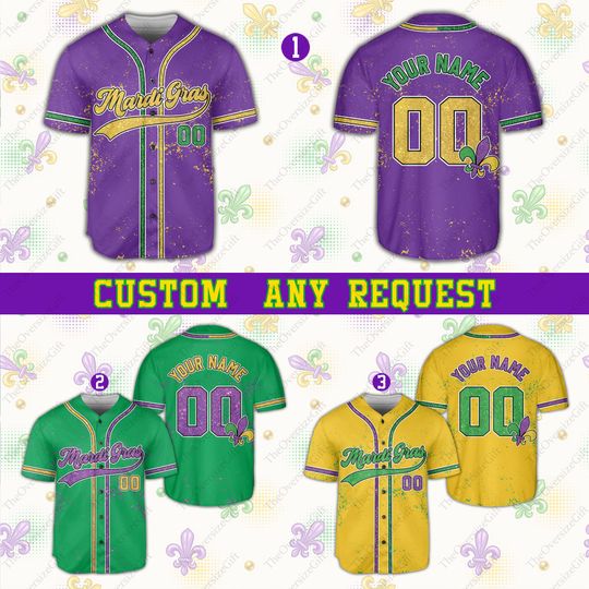 Discover Personalized Mardi Gras Baseball Jersey, Custom Name Number Jersey For Mardi Gras Carnival