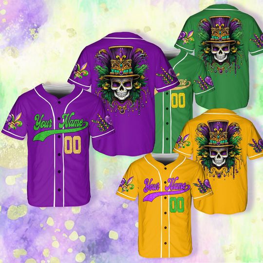 Discover Custom Mardi Gras Baseball Jersey - Personalized Name & Number Mardi Gras Shirt