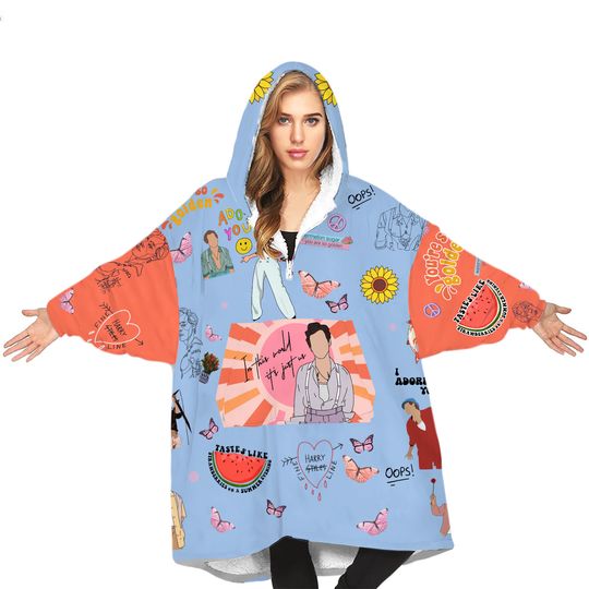 Discover Harry Hooded Hoodie,  1D Hoodie, Music Sherpa fleece blanket, Warm blanket Hoodie