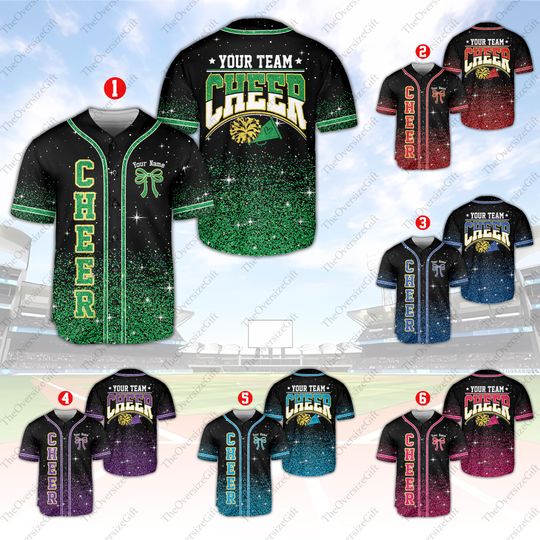 Discover Personalized Glitter Cheer Baseball Jersey, Custom Name Team Name Matching Cheer
