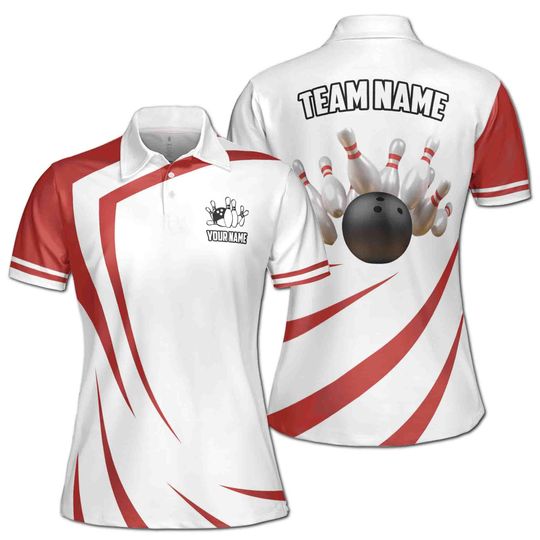 Discover Personalized Bowling Apparel Red And White Women's Polo Shirt