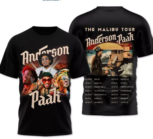 Discover Anderson Paak The Malibu Tour 2024 Schedule 3D T-Shirt
