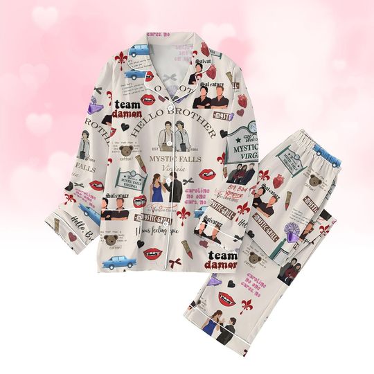 Discover Mystic Falls Virginia Thick Pajamas Set, Vampire Diares Holiday Pajamas