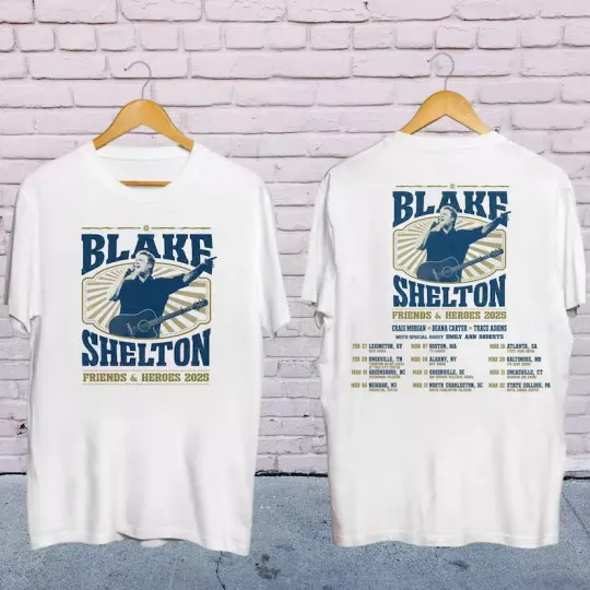 Discover Blake Shelton Friends and Heroes Tour 2025 Shirt, Blake Shelton 2025 Concert Shirts