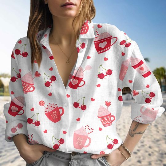 Discover Valentine Coffee Shirt, Latte Valentine Women Blouses, Long Sleeve Shirt For Her