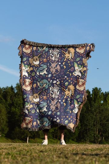 Discover Eeveelution Hand Woven Cozy Blanket | PKM Tapestry Throw | Suitable As Snuggle Blanket