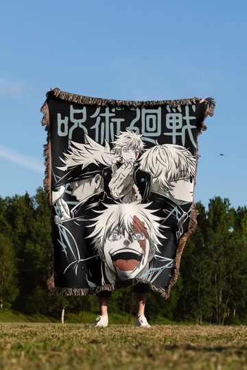 Discover Anime Hand Woven Cozy Blanket | Gojo Tapestry Throw | Suitable As Snuggle Blanket