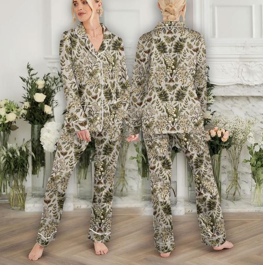 Discover Cottagecore Pajama Set Women, Pressed Flowers