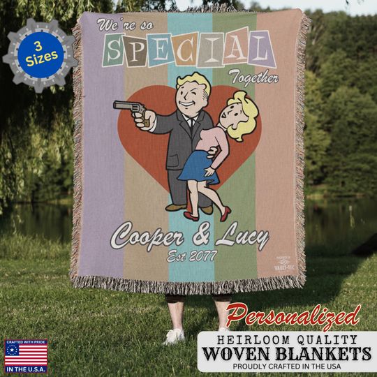Discover Vault Boy and Girl Handwoven Blanket - Custom Falllout Inspired Couples Gift