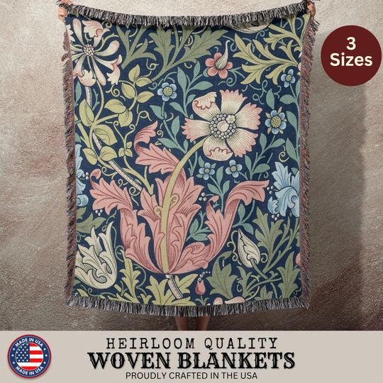 Discover Victorian Floral Woven Blanket, William Morris Inspired Tapestry Throw
