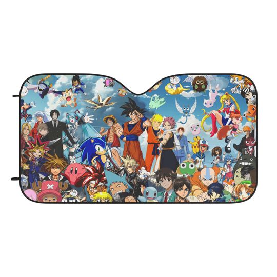 Discover Anime Mash Up Car Sun Shades - Unique Design, Custom Auto Window Cover, Anime Lover Gift, Vehicle Accessory