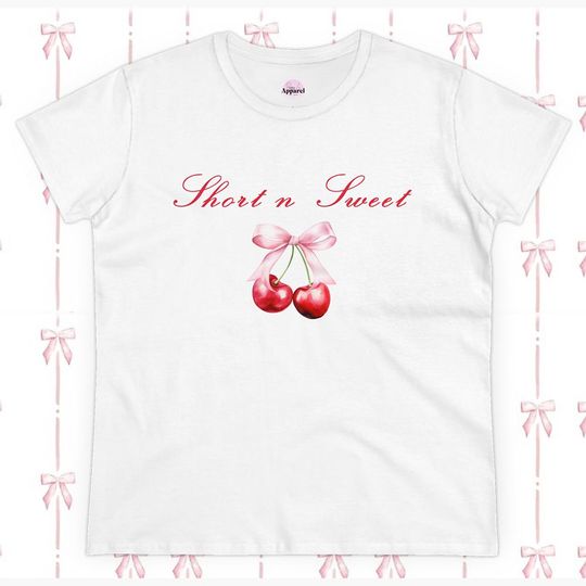 Discover Short n Sweet, Cherries & Bow Women's T-Shirt, Sabrina Album Inspired Tee
