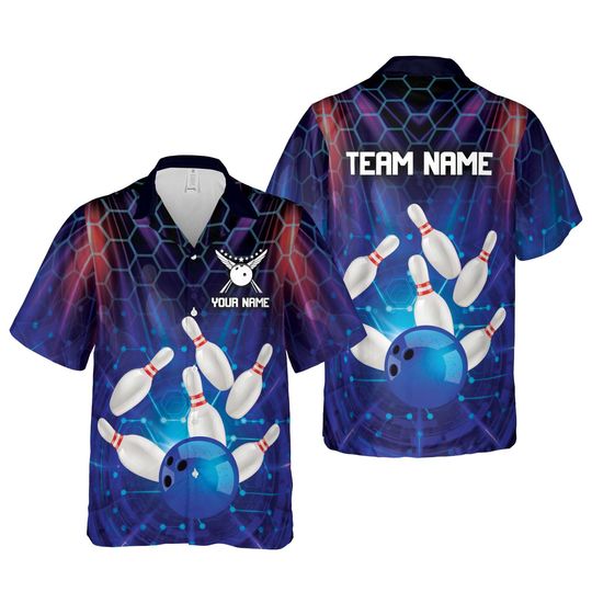 Discover Personalized Bowling Hawaiian Shirt, Custom Name Bowling Button Up Shirt