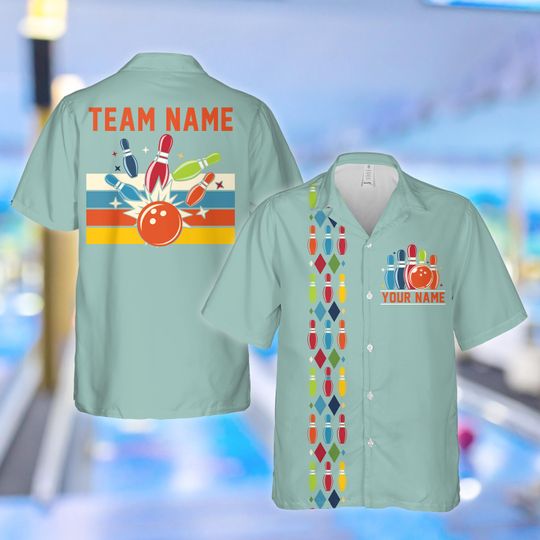 Discover Personalized Name Bowling Hawaiian Shirt, Custom Bowling Party Button Up Shirt
