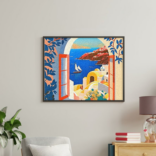 Discover Santorini Sundrenched Horizon paint by number, easy Paint By Number Kit