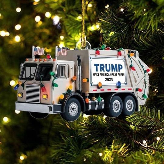 Discover Trump 2024 Garbage Truck Ornament, Christmas Tree Decoration