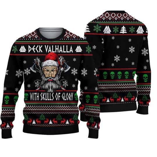 Discover Viking Deck Valhalla With Skulls Of Glory Ugly Christmas Sweater