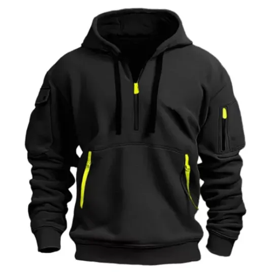 Discover Men's Hooded Hoodie Zipper Multi-Pocket Pullover Jacket Sports