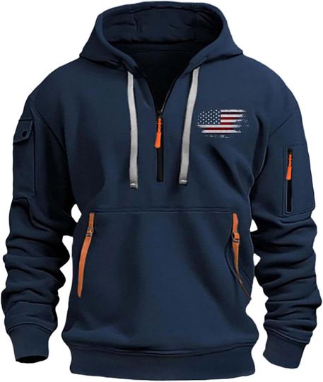 Discover Hoodies for Men, usa flag Quarter Zip Hoodie with Pockets