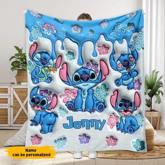 Discover Ohana Means Family Personalized Ohana Blanket, Blue Monster Inflated Fleece Blanket, Merry Stitchmas Blanket