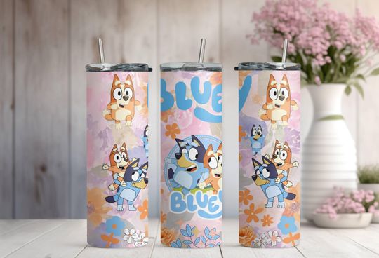 Discover Floral BlueyDad Tumbler with lid and straw