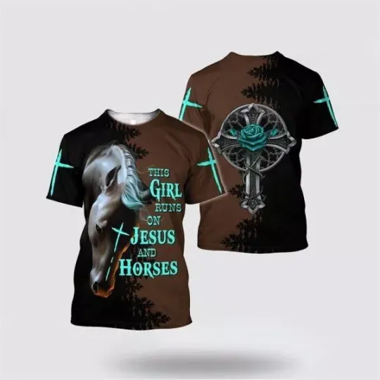Discover This Girl Run On Jesus And Horse Jesus AOP Shirt 3D T-Shirt