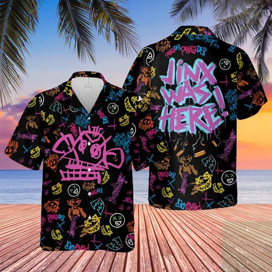 Discover Jinx Was Here Hawaiian Shirt, Arcane Graffiti Button-Up Shirt