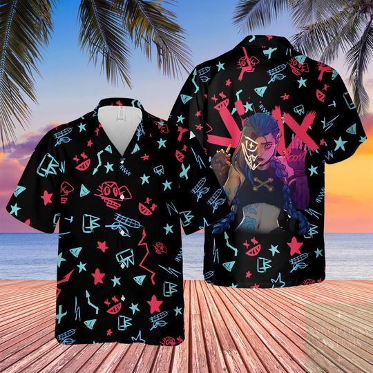 Discover Jinx Graffiti Hawaiian Shirt, Arcane League of Legends Button-Up Shirt